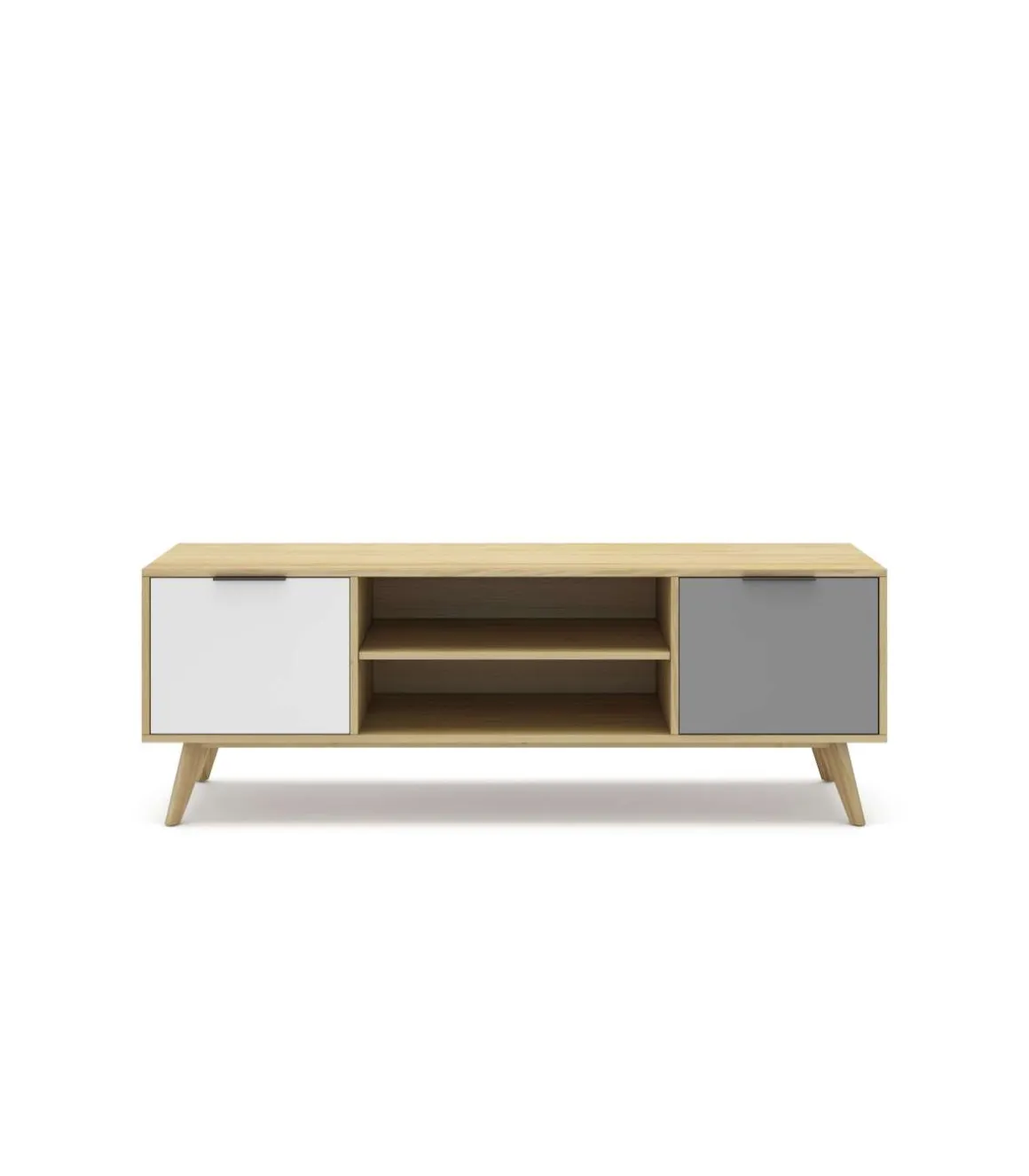 Mueble para televisión 2 puertas 2 huecos Elfo acabado roble, 52cm(alto) 140cm(ancho) 40cm(largo)