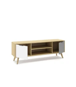Mueble para televisión 2 puertas 2 huecos Elfo acabado roble, 52cm(alto) 140cm(ancho) 40cm(largo)