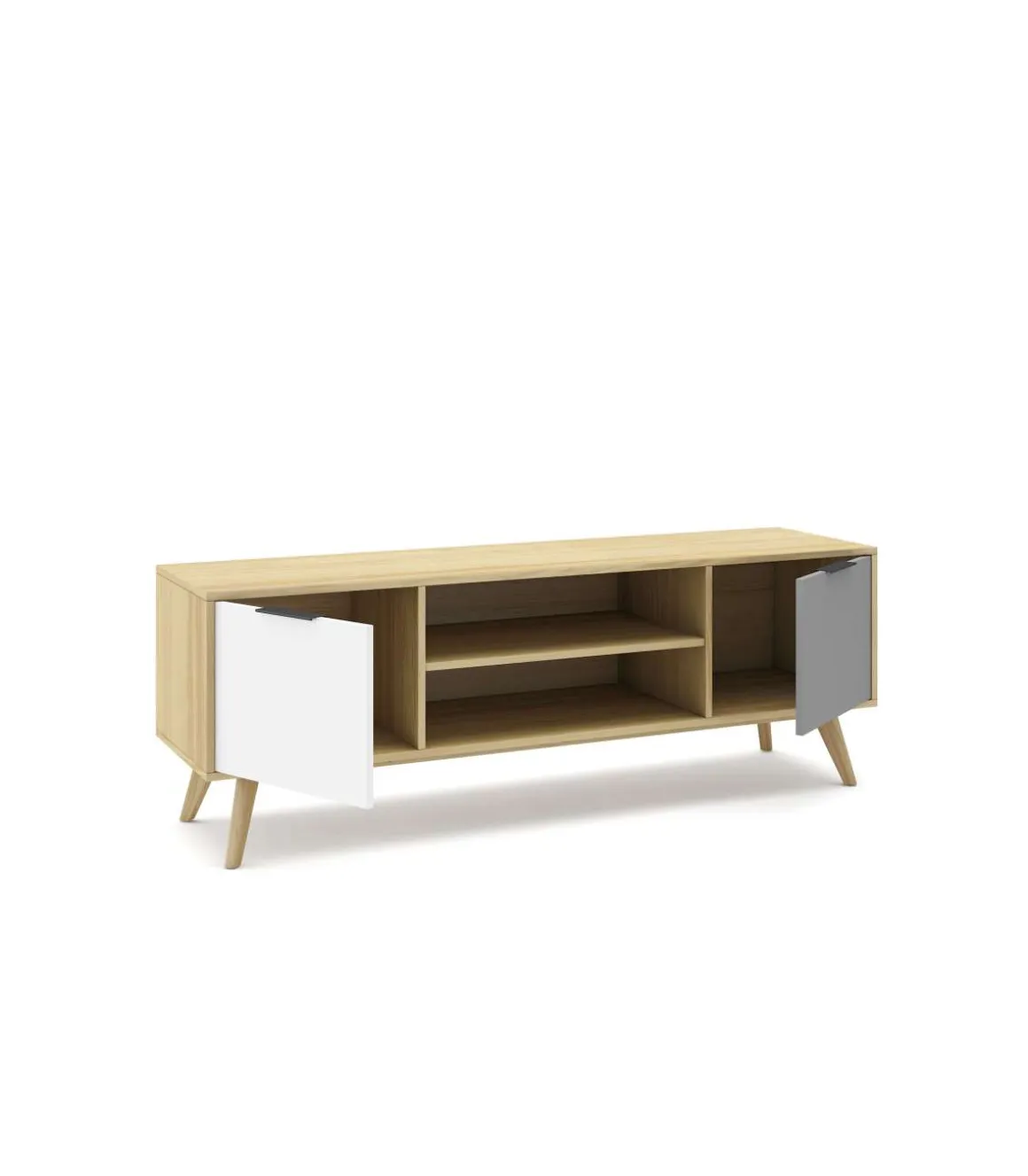 Mueble para televisión 2 puertas 2 huecos Elfo acabado roble, 52cm(alto) 140cm(ancho) 40cm(largo)