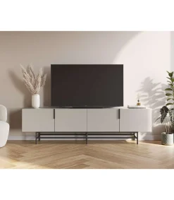 Mueble para televisión 4 puertas Elena acabado crema/negro, 55cm(alto) 200cm(ancho) 35cm(largo)