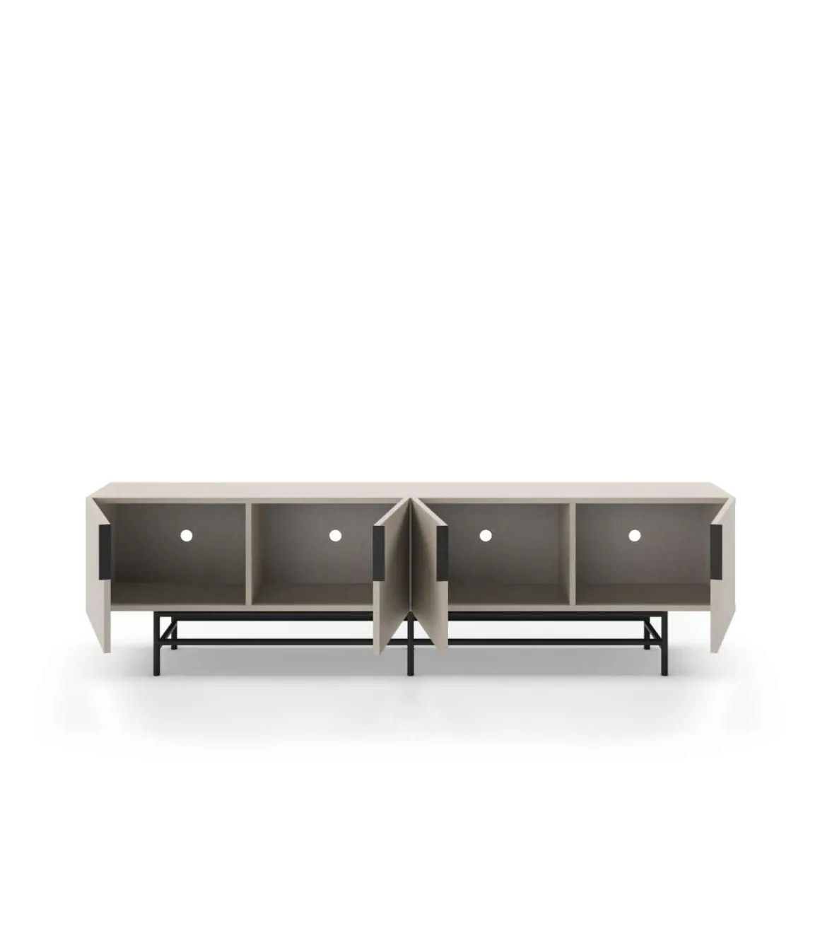 Mueble para televisión 4 puertas Elena acabado crema/negro, 55cm(alto) 200cm(ancho) 35cm(largo)