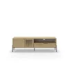 Mueble para televisión 2 puertas, 1 cajón y hueco India acabado roble/negro, 50.5cm(alto) 164cm(ancho) 35cm(largo).