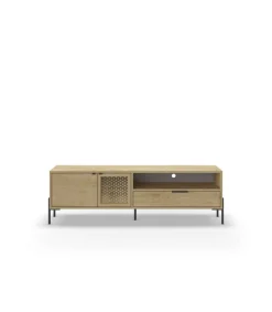 Mueble para televisión 2 puertas, 1 cajón y hueco India acabado roble/negro, 50.5cm(alto) 164cm(ancho) 35cm(largo).