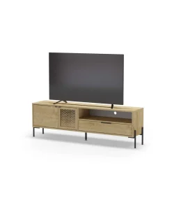 Mueble para televisión 2 puertas, 1 cajón y hueco India acabado roble/negro, 50.5cm(alto) 164cm(ancho) 35cm(largo).