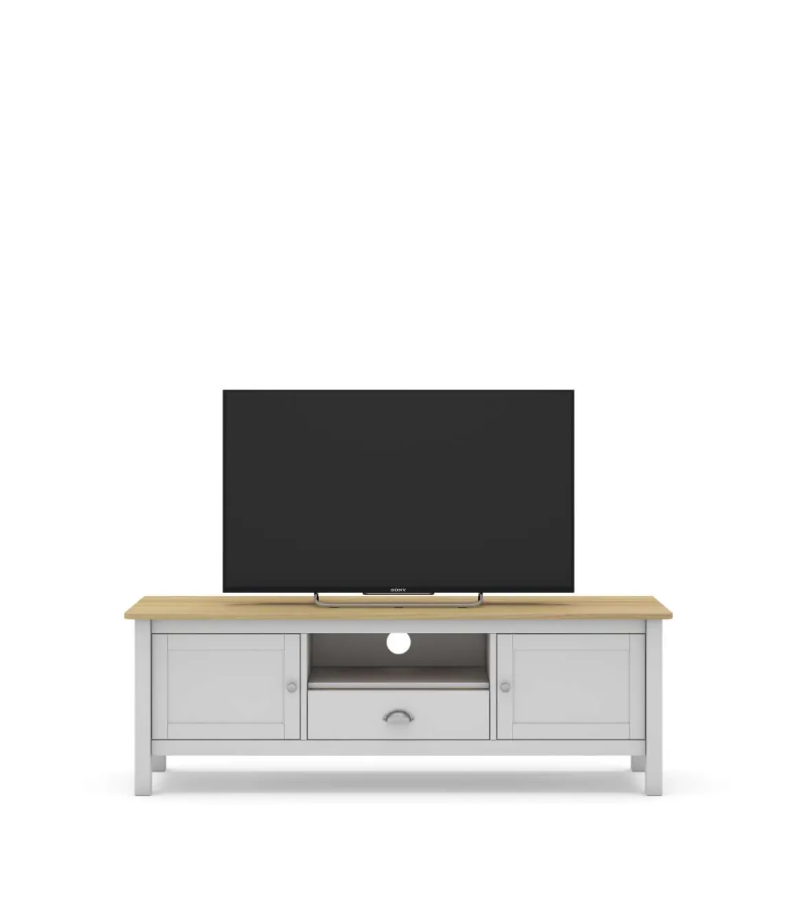 Mueble para televisión 2 puertas 1 cajón Miguel acabado blanco/roble, 53cm(alto) 158cm(ancho) 40cm(largo)