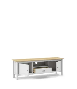 Mueble para televisión 2 puertas 1 cajón Miguel acabado blanco/roble, 53cm(alto) 158cm(ancho) 40cm(largo)