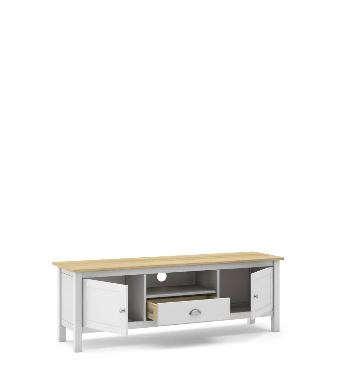 Mueble para televisión 2 puertas 1 cajón Miguel acabado blanco/roble, 53cm(alto) 158cm(ancho) 40cm(largo)