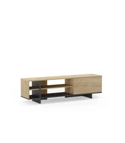Mueble para televisión 1 puerta y 4 huecos Celia acabado roble/negro, 44cm(alto) 160cm(ancho) 35.6cm(largo).