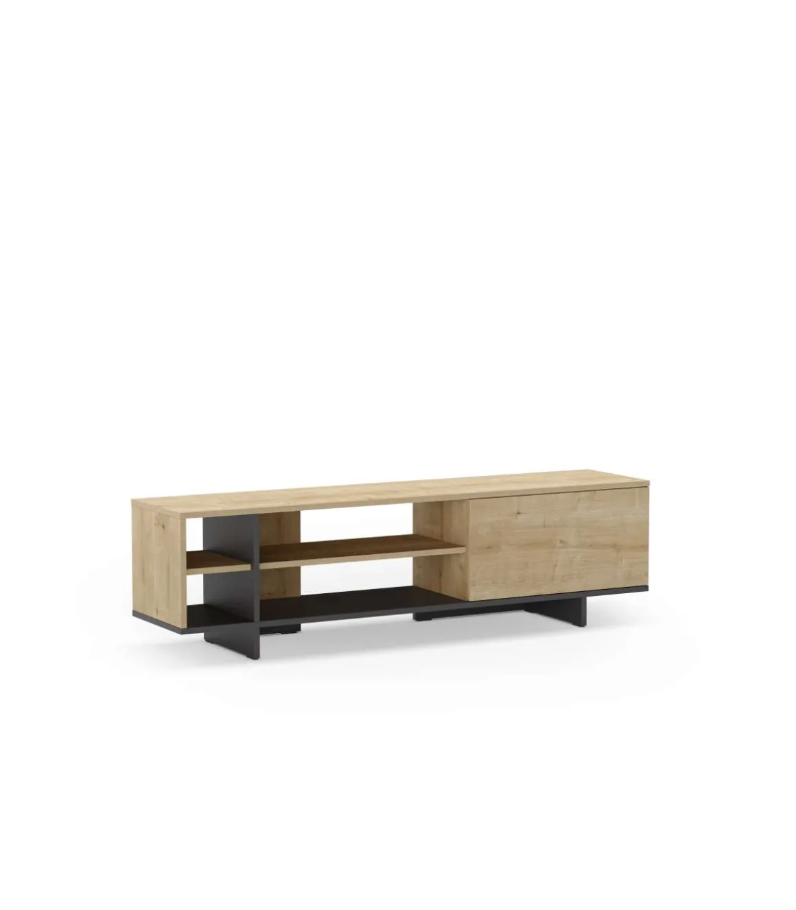 Mueble para televisión 1 puerta y 4 huecos Celia acabado roble/negro, 44cm(alto) 160cm(ancho) 35.6cm(largo).
