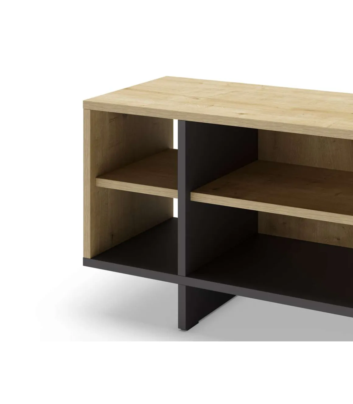 Mueble para televisión 1 puerta y 4 huecos Celia acabado roble/negro, 44cm(alto) 160cm(ancho) 35.6cm(largo).