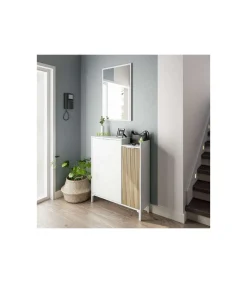 Mueble Recibidor Tempo acabado blanco artik y roble natur. 91 cm (alto) x 77 cm (ancho) x 24 ( fondo)
