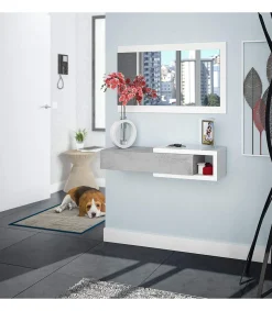 Mueble recibidor Zoe en gris cemento.