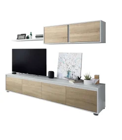 Mueble salón Alida roble canadian y blanco artik 43 cm(alto)200 cm(ancho)41 cm(largo)