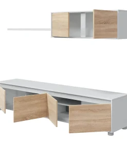 Mueble salón Alida roble canadian y blanco artik 43 cm(alto)200 cm(ancho)41 cm(largo)