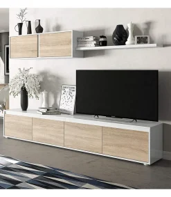 Mueble salón Alida roble canadian y blanco artik 43 cm(alto)200 cm(ancho)41 cm(largo)