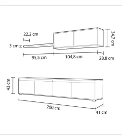 Mueble salón Alida roble canadian y blanco artik 43 cm(alto)200 cm(ancho)41 cm(largo)