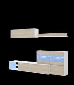 Mueble salón Espeluy flexible en blanco/natural con leds 260 cm(ancho), 41 cm(largo)