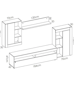 Mueble salón Villatorres cemento/blanco 180 cm(alto)265 cm(ancho)42 cm(largo)