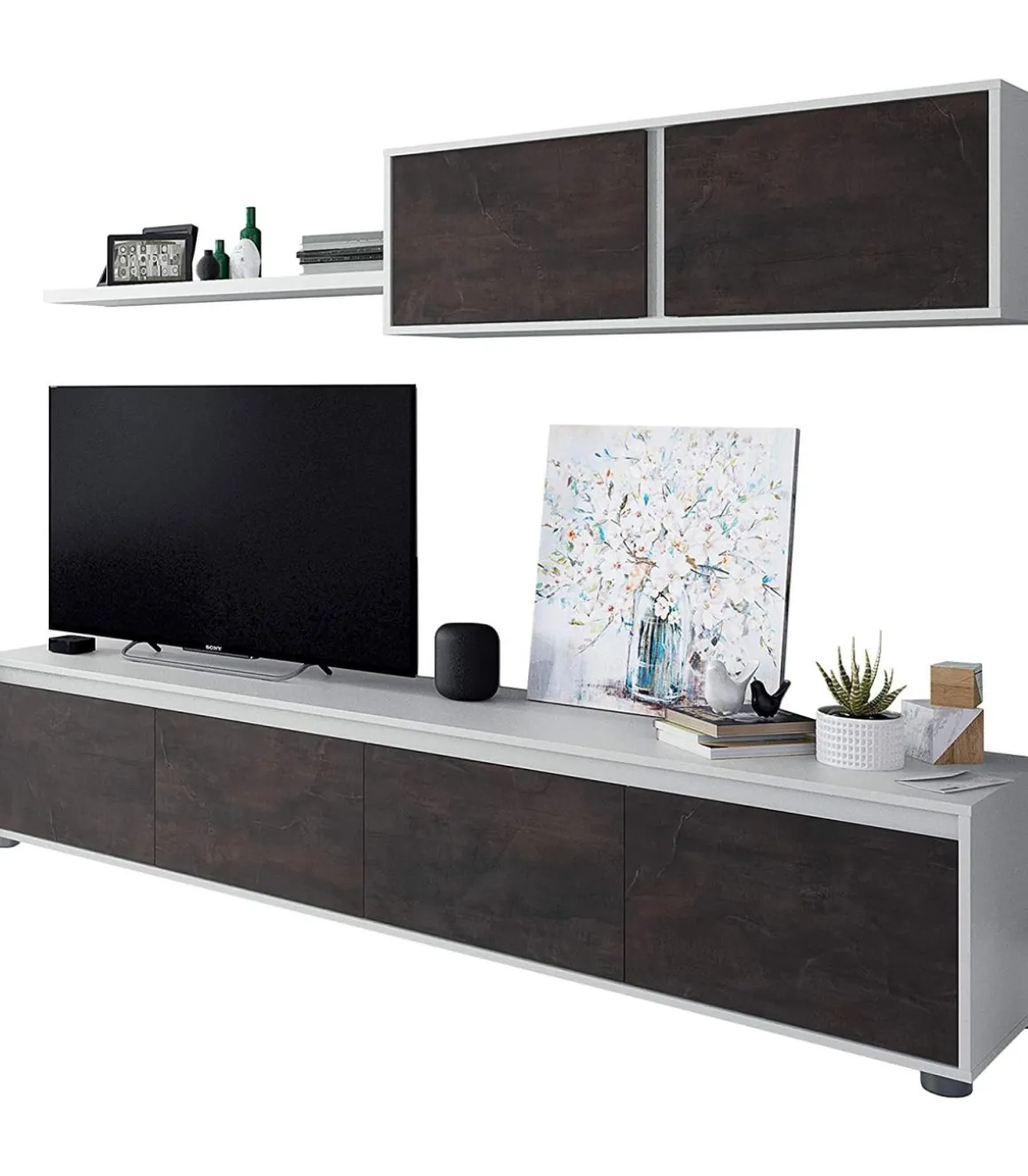 Mueble salon Alida Blanco Artik- Oxido 43 cm(alto)200 cm(ancho)41 cm(largo)