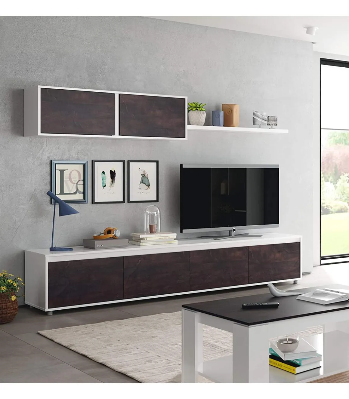 Mueble salon Alida Blanco Artik- Oxido 43 cm(alto)200 cm(ancho)41 cm(largo)