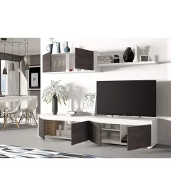 Mueble salon Alida Blanco Artik- Oxido 43 cm(alto)200 cm(ancho)41 cm(largo)