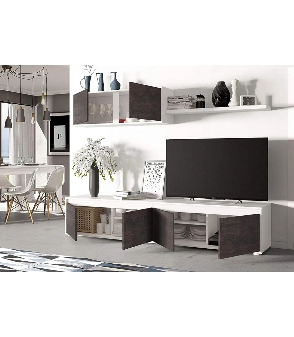 Mueble salon Alida Blanco Artik- Oxido 43 cm(alto)200 cm(ancho)41 cm(largo)