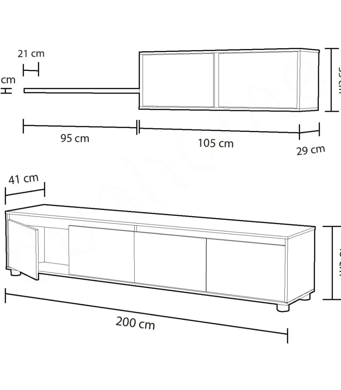 Mueble salon Alida Blanco Artik- Oxido 43 cm(alto)200 cm(ancho)41 cm(largo)