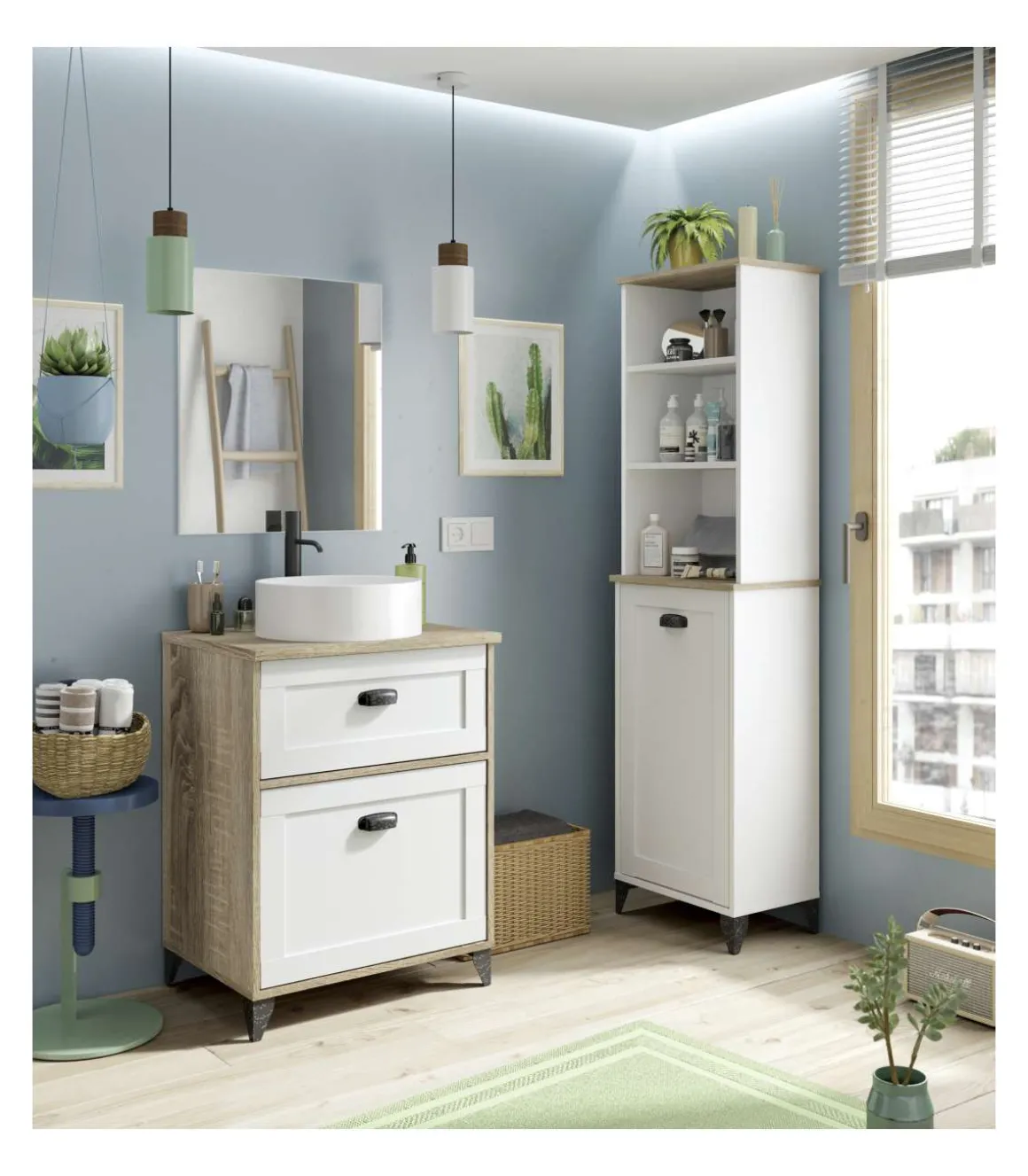 Mueble sin lavabo Toscana en acabado color cambrian/blanco, 80cm(alto) 61cm(ancho) 47cm(largo)
