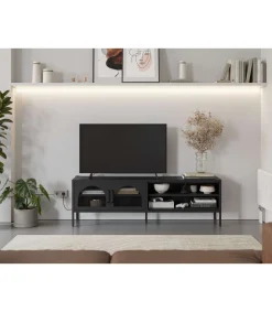 Mueble televisión modelo Dora 2 puertas acabado metal negro, 160cm(ancho) 50cm(alto) 35cm (largo)
