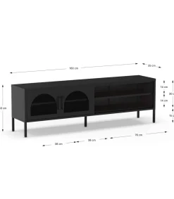 Mueble televisión modelo Dora 2 puertas acabado metal negro, 160cm(ancho) 50cm(alto) 35cm (largo)