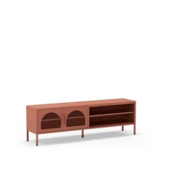 Mueble televisión modelo Dora 2 puertas acabado metal terracota, 160cm(ancho) 50cm(alto) 35cm (largo)