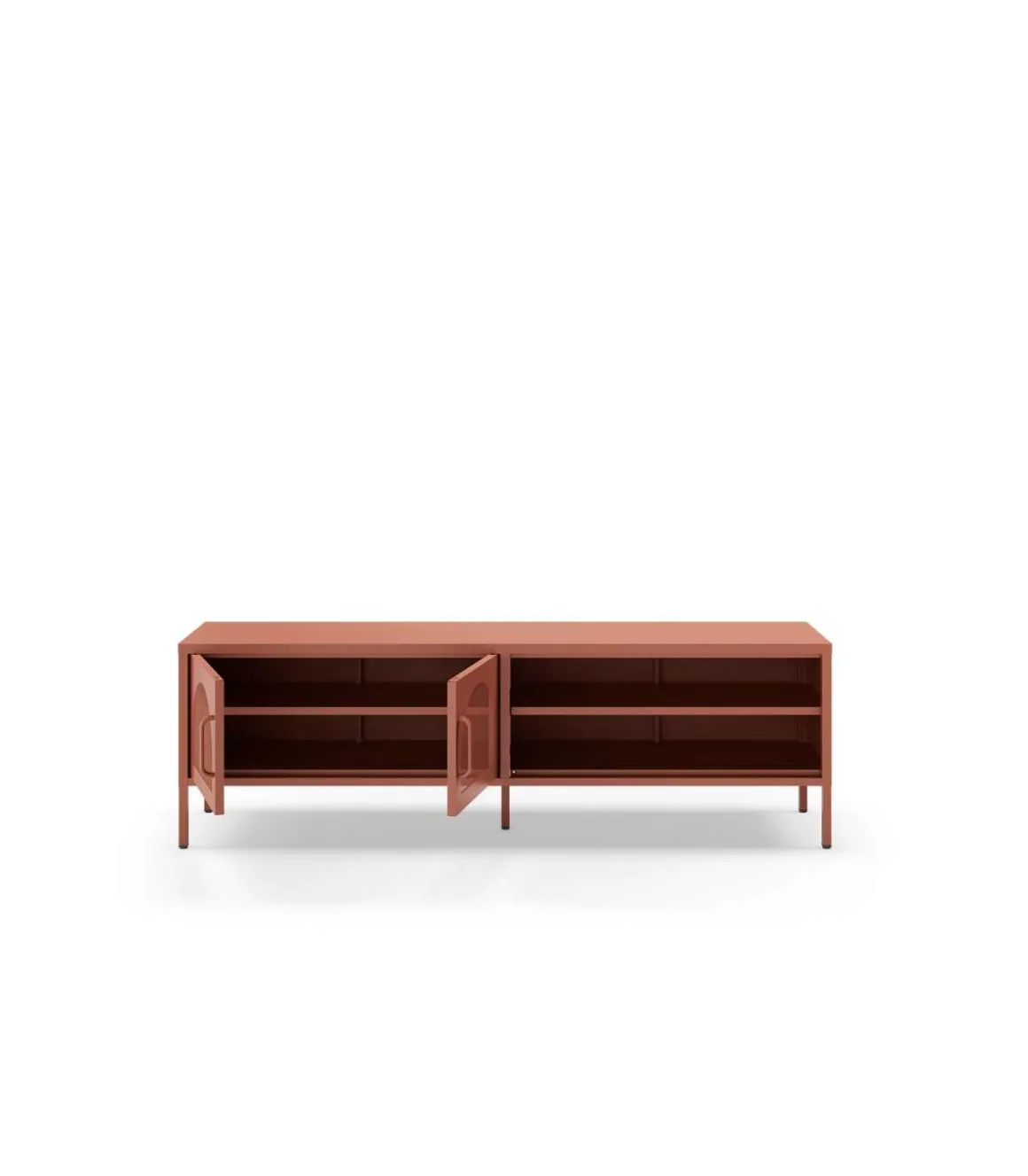 Mueble televisión modelo Dora 2 puertas acabado metal terracota, 160cm(ancho) 50cm(alto) 35cm (largo)