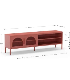 Mueble televisión modelo Dora 2 puertas acabado metal terracota, 160cm(ancho) 50cm(alto) 35cm (largo)