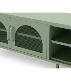 Mueble televisión modelo Dora 2 puertas acabado metal verde menta, 160cm(ancho) 50cm(alto) 35cm (largo)