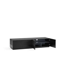 Mueble televisión modelo Doric 4 puertas 2 cajones interiores acabado negro, 46cm(ancho) 42cm(alto) 180cm (largo)