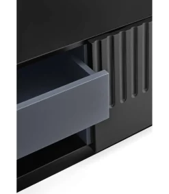 Mueble televisión modelo Doric 4 puertas 2 cajones interiores acabado negro, 46cm(ancho) 42cm(alto) 180cm (largo)