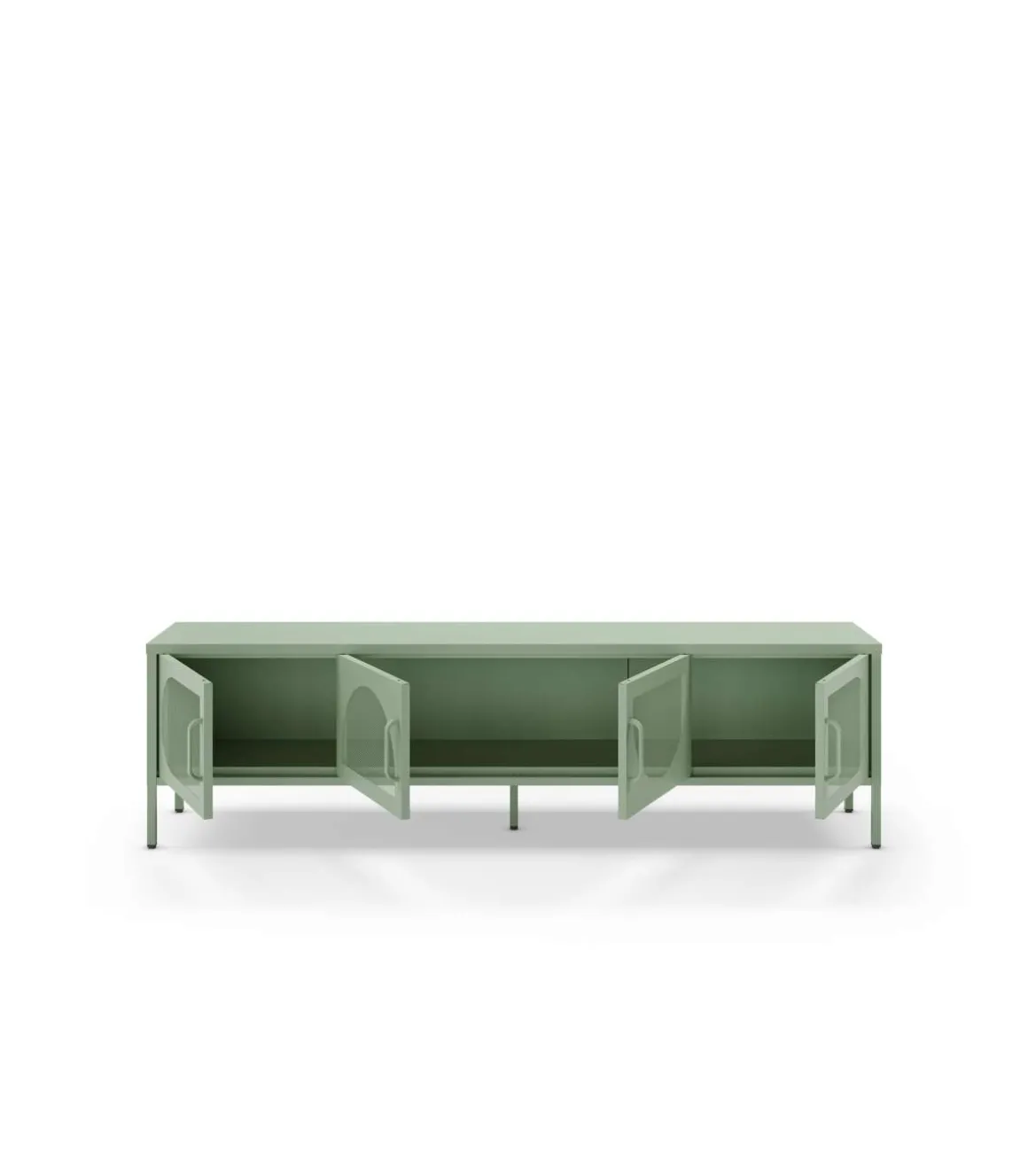 Mueble televisión modelo Toledo 4 puertas acabado metal verde menta, 180cm(ancho) 50cm(alto) 35cm (largo)