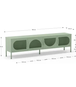 Mueble televisión modelo Toledo 4 puertas acabado metal verde menta, 180cm(ancho) 50cm(alto) 35cm (largo)
