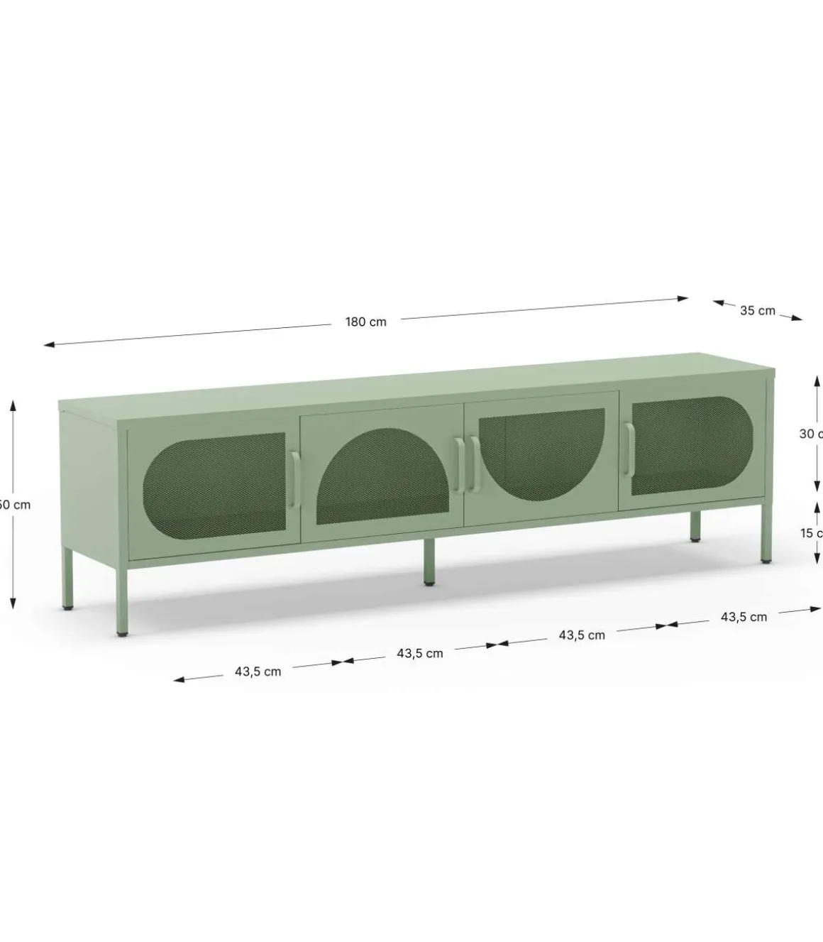 Mueble televisión modelo Toledo 4 puertas acabado metal verde menta, 180cm(ancho) 50cm(alto) 35cm (largo)