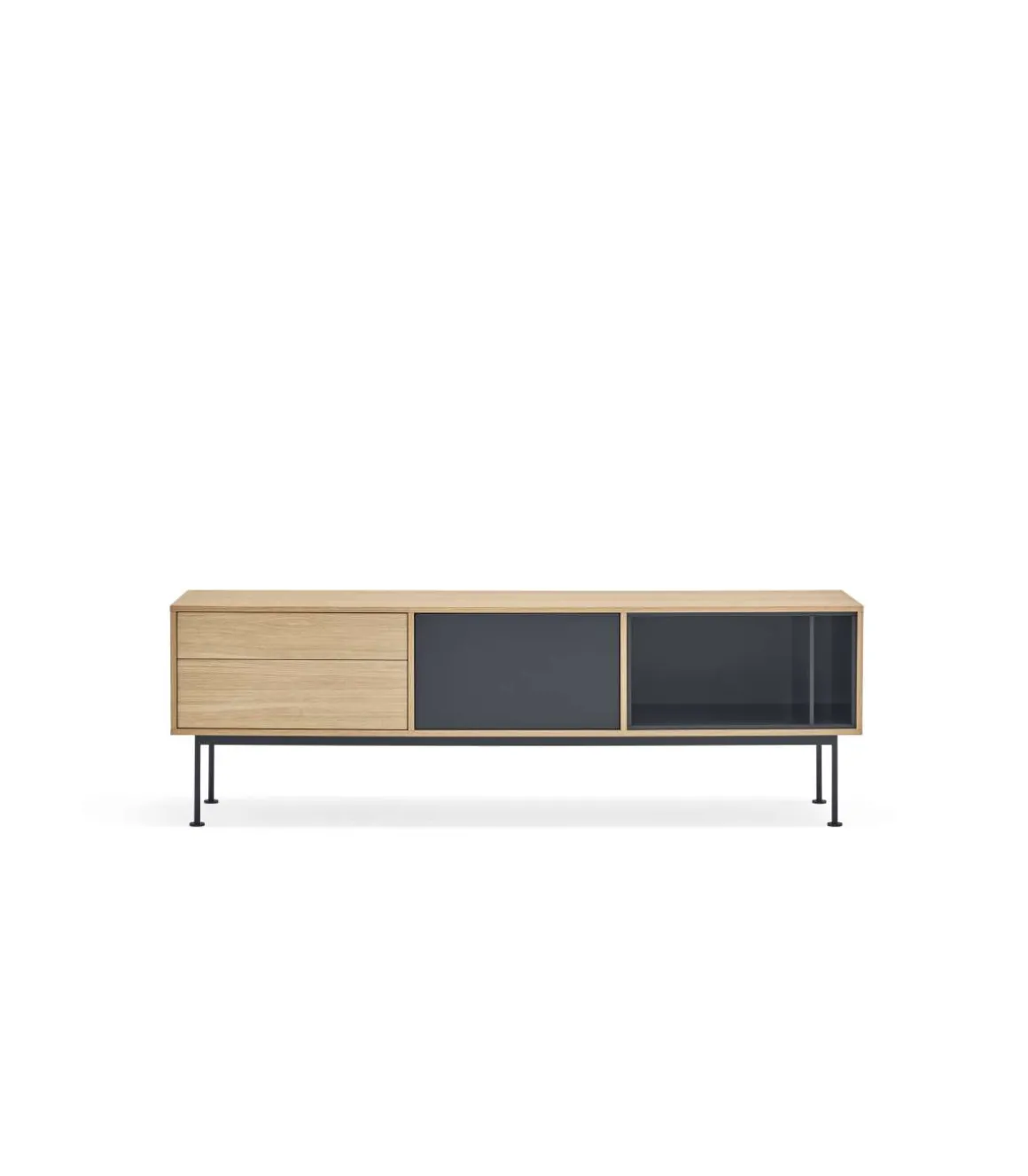 Mueble televisión modelo Yoko 1 puerta 2 cajones acabado roble/antracita, 40cm(ancho) 58cm(alto) 180cm (largo)