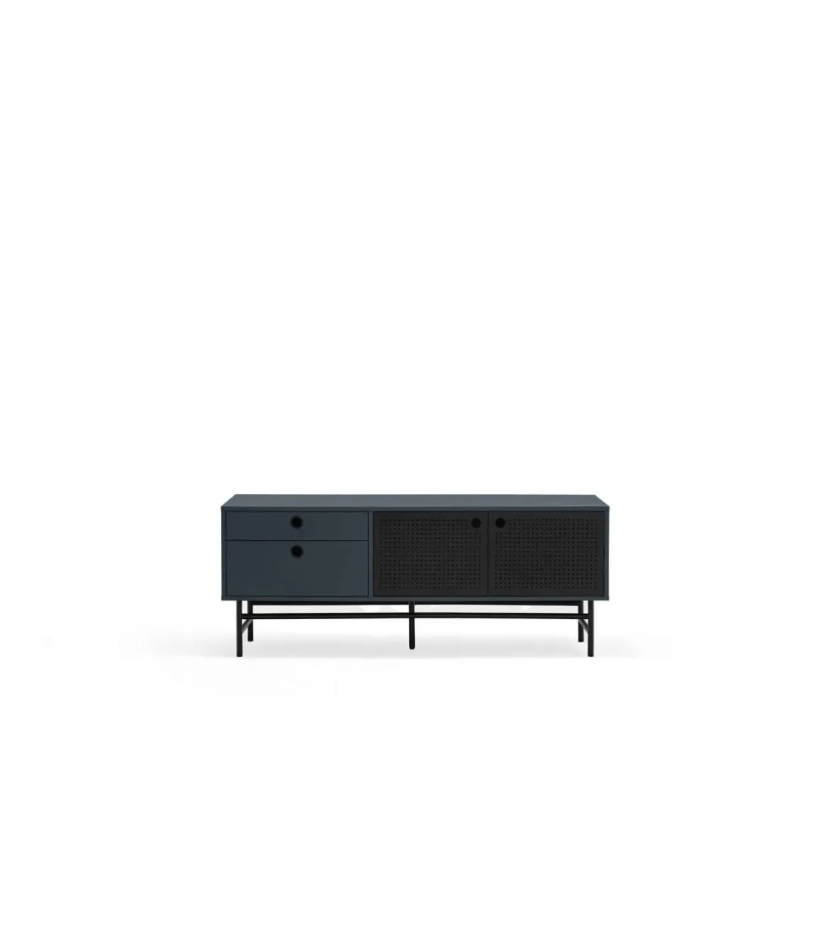Mueble televisión para comedor modelo Punto 2 puertas 2 cajones acabado azul/negro, 140cm(ancho) 52cm(alto) 40cm (largo)