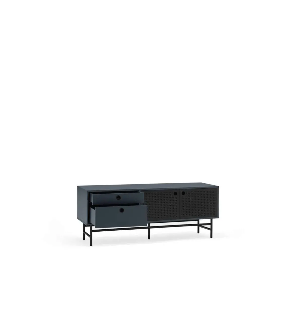 Mueble televisión para comedor modelo Punto 2 puertas 2 cajones acabado azul/negro, 140cm(ancho) 52cm(alto) 40cm (largo)