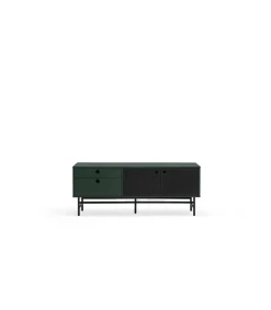 Mueble televisión para comedor modelo Punto 2 puertas 2 cajones acabado verde/negro, 140cm(ancho) 52cm(alto) 40cm (largo)
