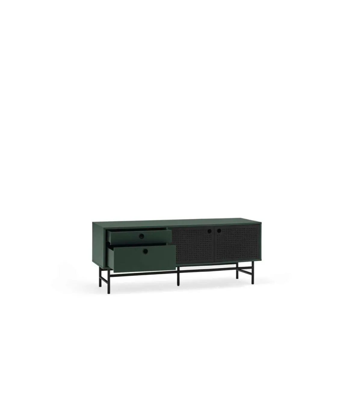 Mueble televisión para comedor modelo Punto 2 puertas 2 cajones acabado verde/negro, 140cm(ancho) 52cm(alto) 40cm (largo)