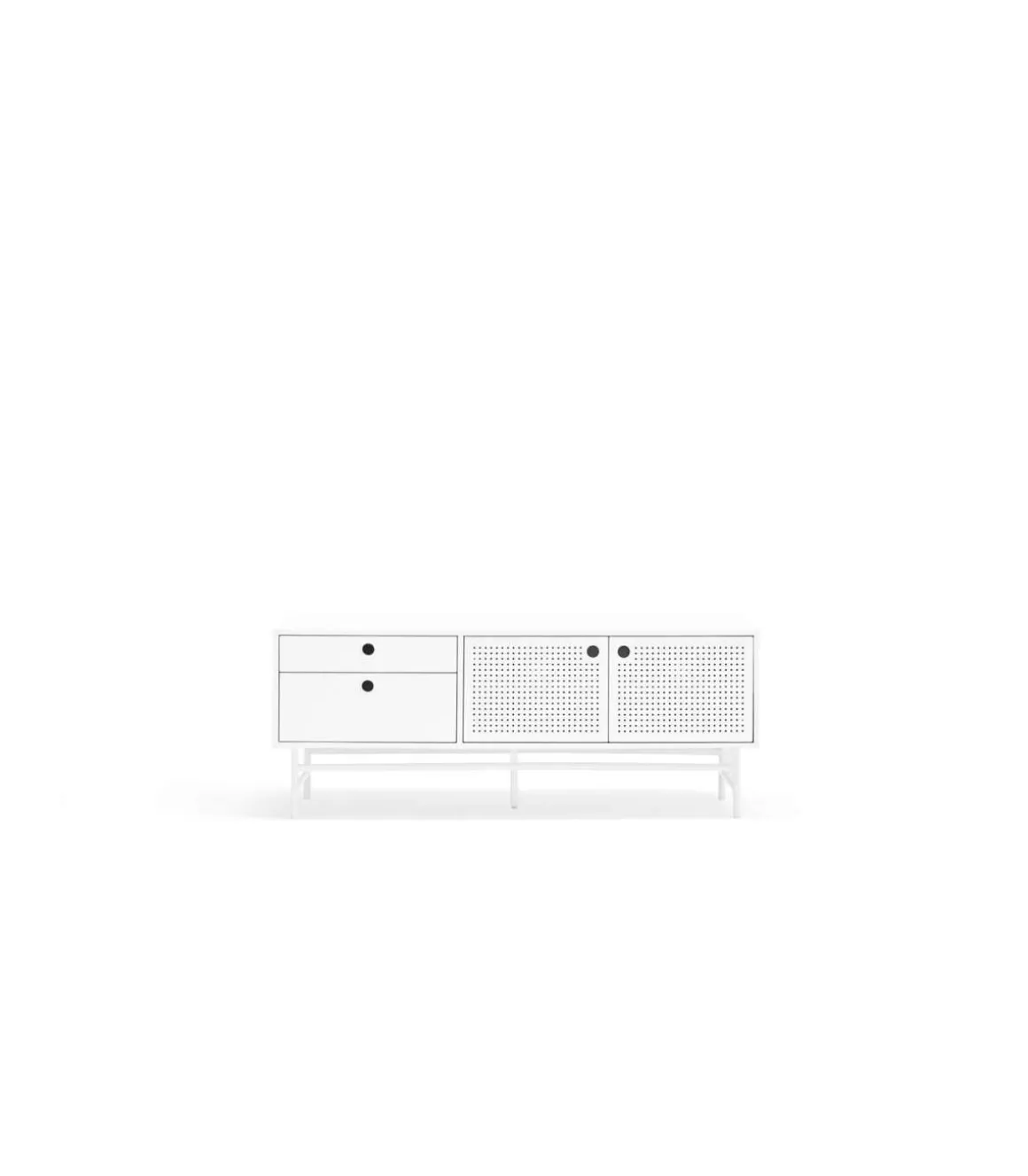 Mueble televisión para comedor modelo Punto 2 puertas 2 cajones acabado blanco, 140cm(ancho) 52cm(alto) 40cm (largo)