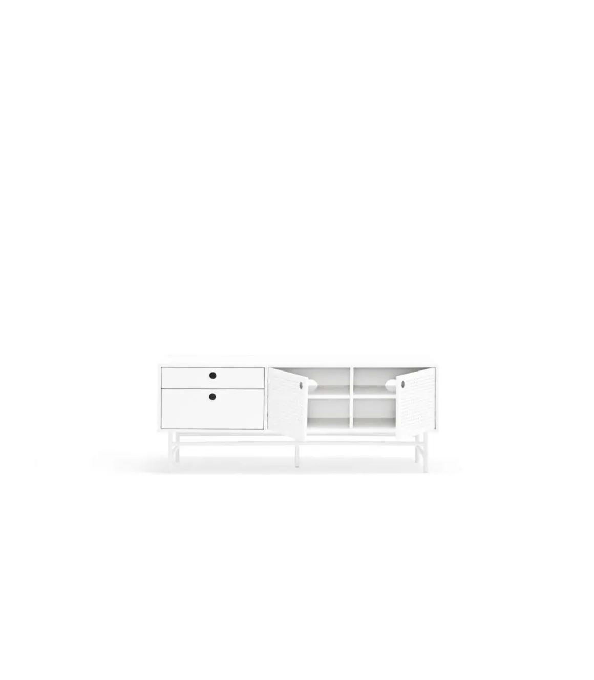 Mueble televisión para comedor modelo Punto 2 puertas 2 cajones acabado blanco, 140cm(ancho) 52cm(alto) 40cm (largo)