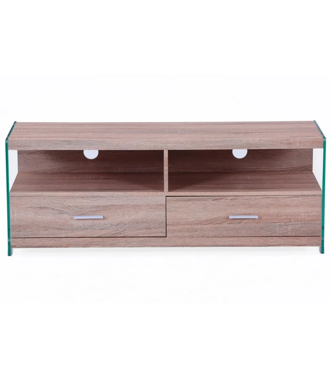 Mueble television Evan 2 cajones acabado roble con cristal 44 cm(alto)121 cm(ancho)39 cm(largo)