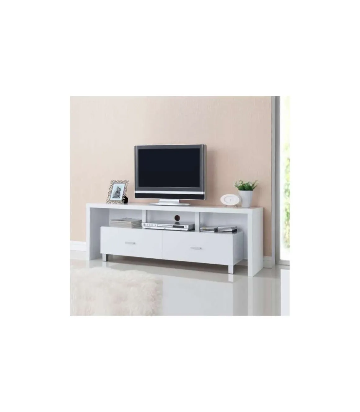 Mueble TV Kubox con dos cajones acabado blanco, 51 cm(alto)150 cm(ancho)39 cm(largo)