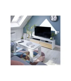 Mueble TV modelo Marisa en roble canadian y blanco Artik. 130 cm (Ancho) x 3 cm (Alto) x 40 cm (Fondo)