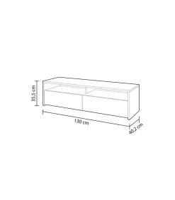 Mueble TV modelo Marisa en roble canadian y blanco Artik. 130 cm (Ancho) x 3 cm (Alto) x 40 cm (Fondo)